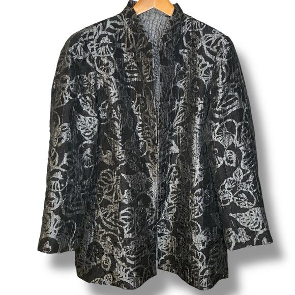Chico's Coat Size 2 (Large) Open Front Reversible Jaquard Evening Metallic - Picture 2 of 8